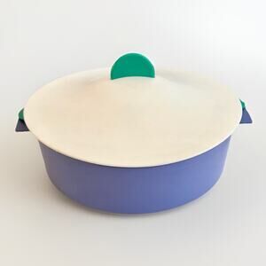 Vtg 90s Tupperware 3 Pc Purple Teal White Microwave Steamer Casserole Set USA